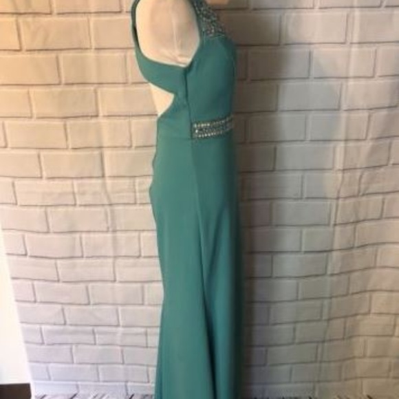 NWT B Darlin Gown Sz 7/8 Prom Teal Sequin Cross Ba - Picture 5 of 8